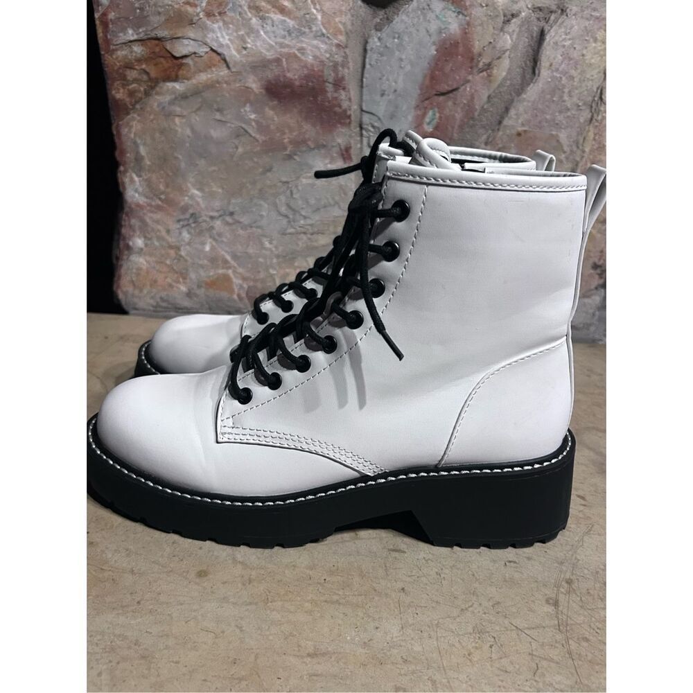 Madden Girl Combat Boots Carra Lug Sole Lace Up & Zip Round Toe Block Heel Sz 9M - Picture 4 of 12